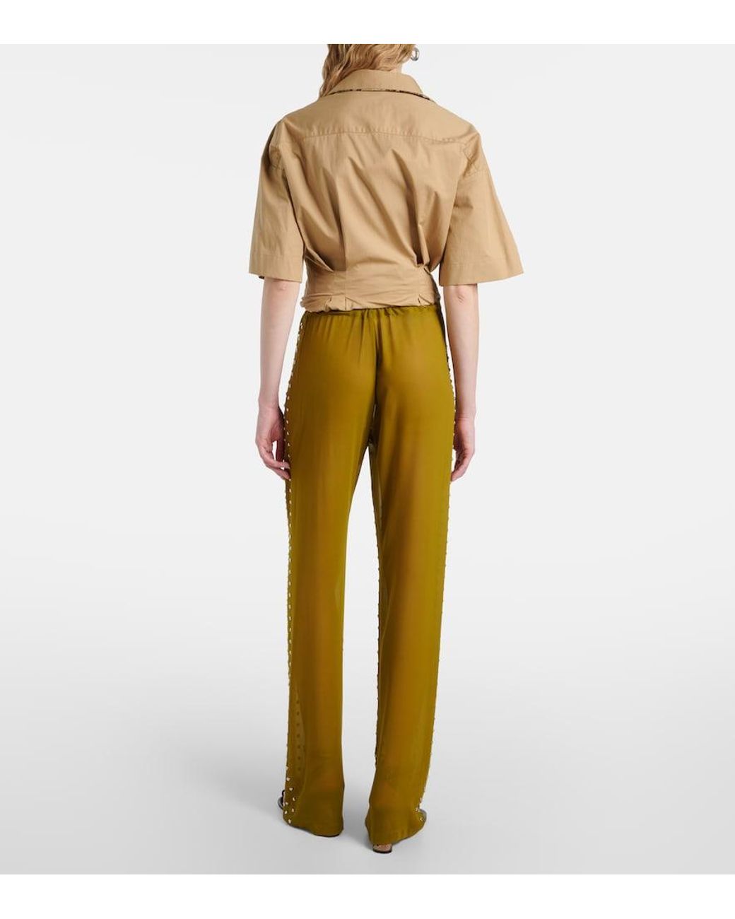 Dries Van Noten Natural Embellished Straight Pants