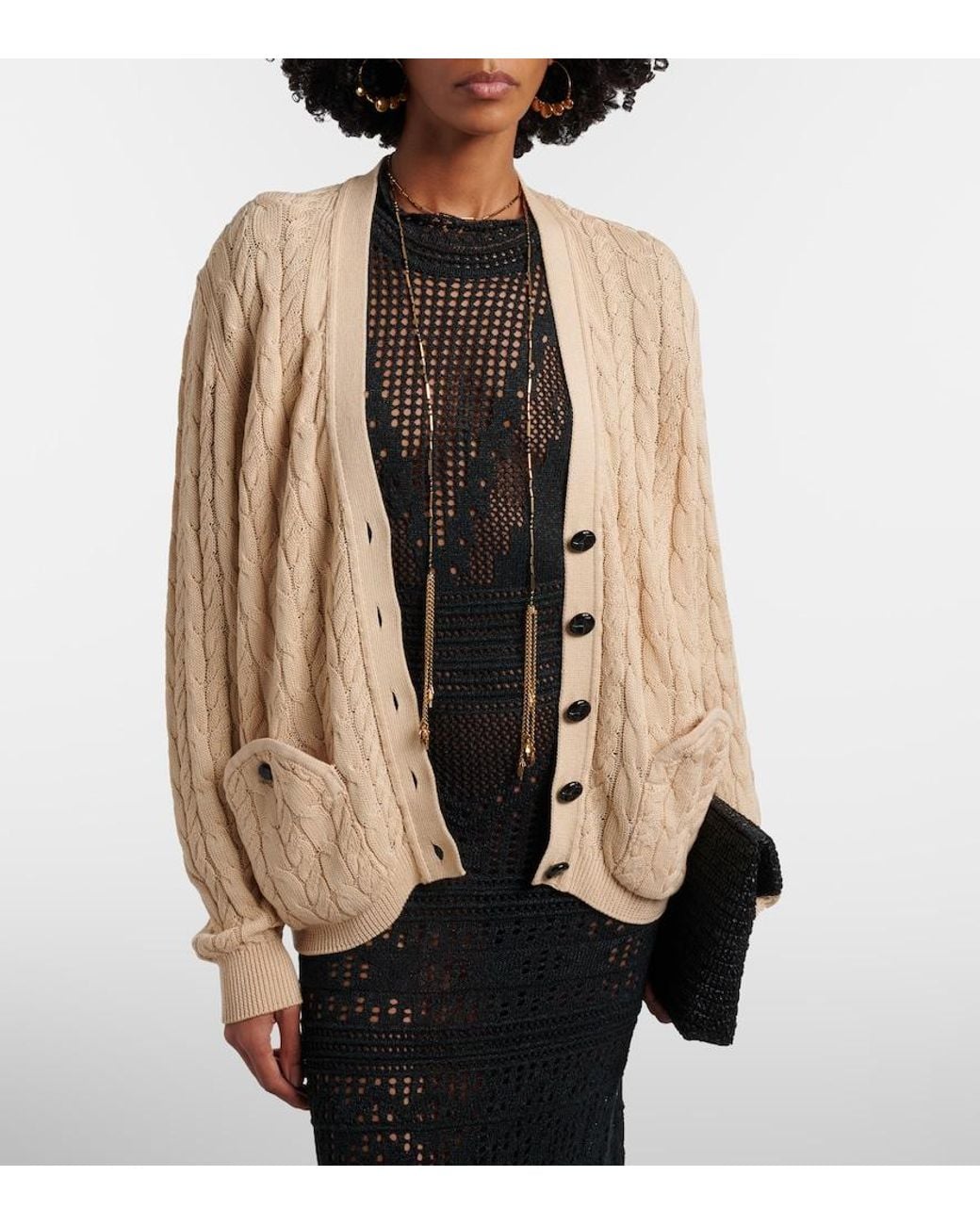 Blazé Milano Natural Ket Cable-Knit Cotton Cardigan