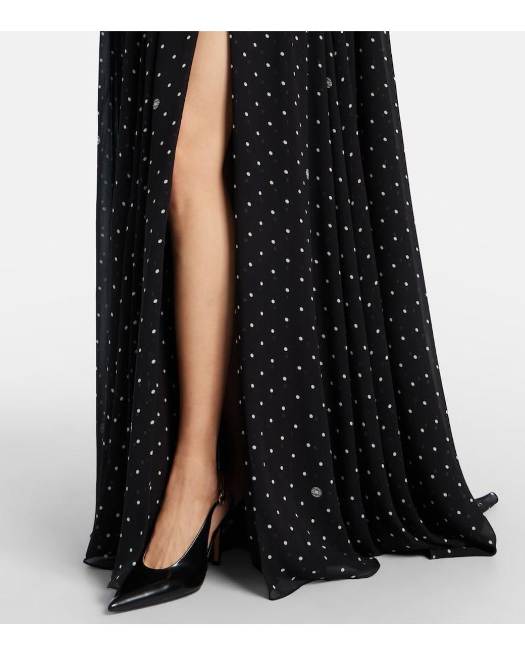 Elie Saab Black Polka-Dot One-Shoulder Gown