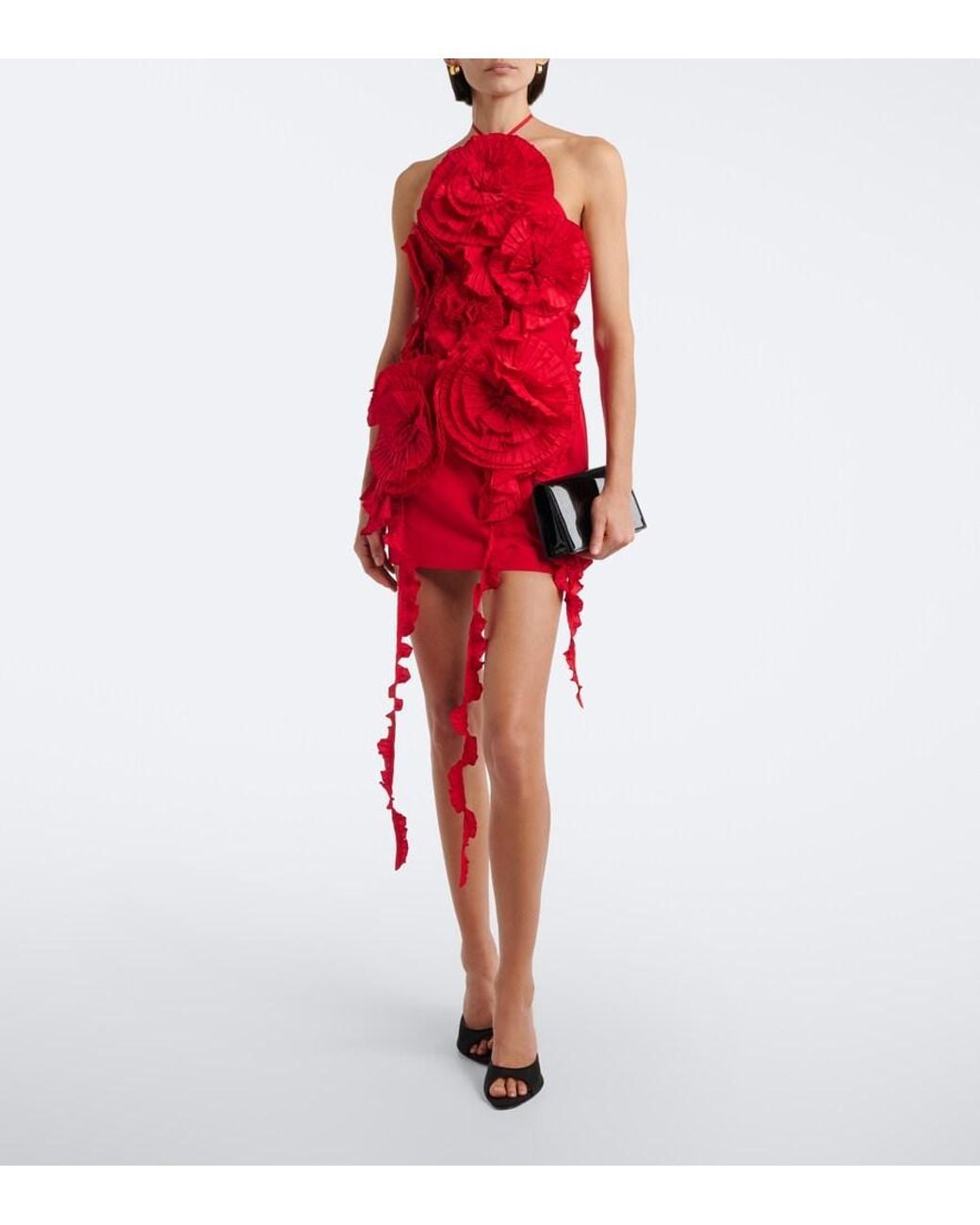 Blumarine Red Floral-Applique Minidress