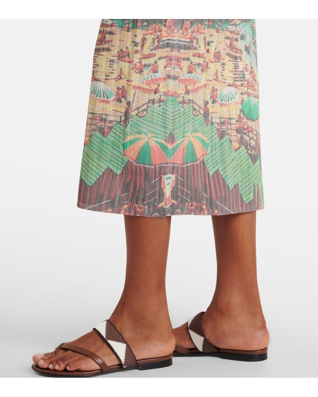 Staud White Bryn Printed Compact Knit Midi Dress