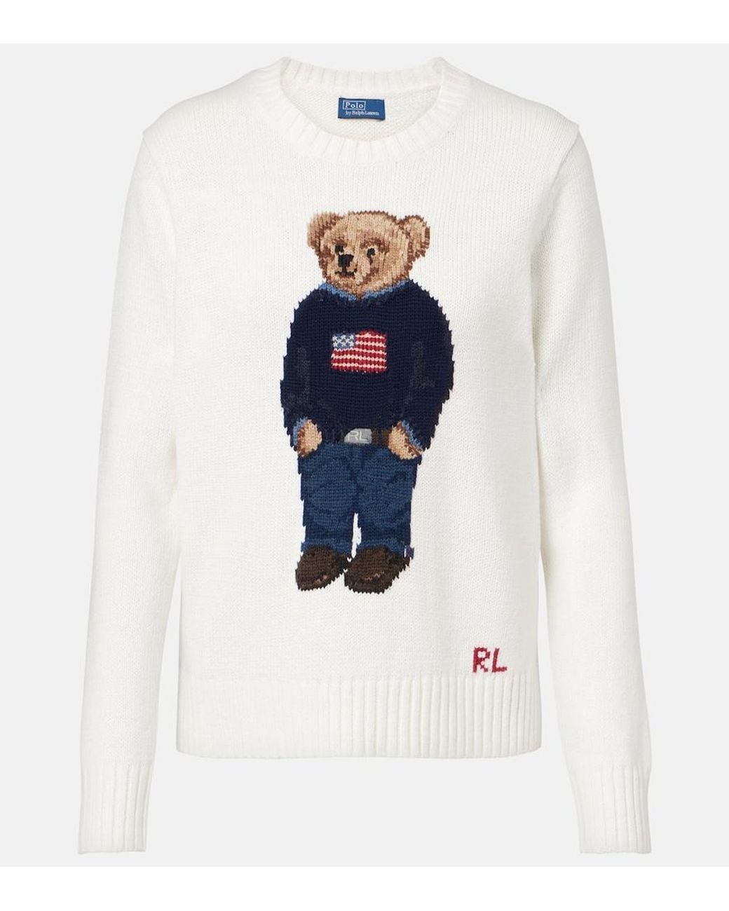 Polo Ralph Lauren Blue Polo Bear Intarsia Linen And Cotton Sweater