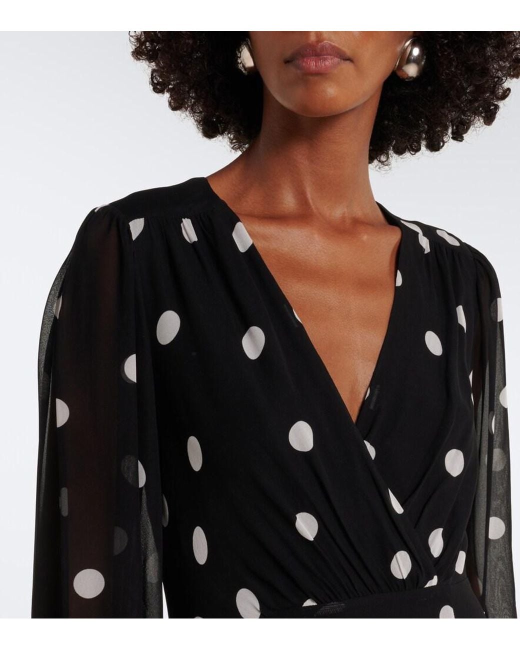 Rixo Black Elsie Polka-Dot Georgette Midi Dress