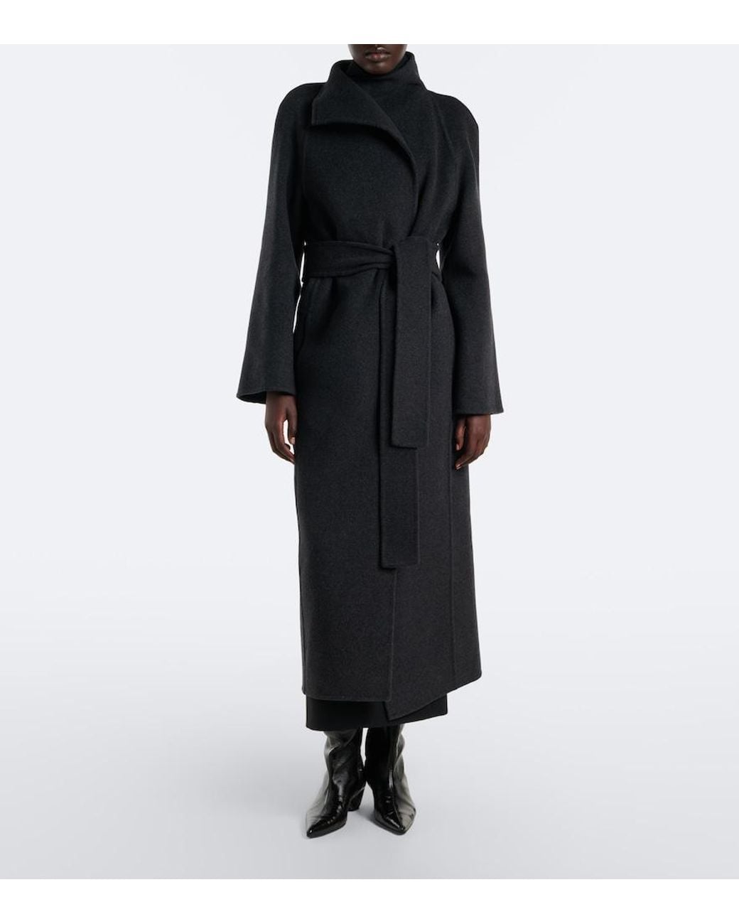 Khaite Black Romare Wool Wrap Coat