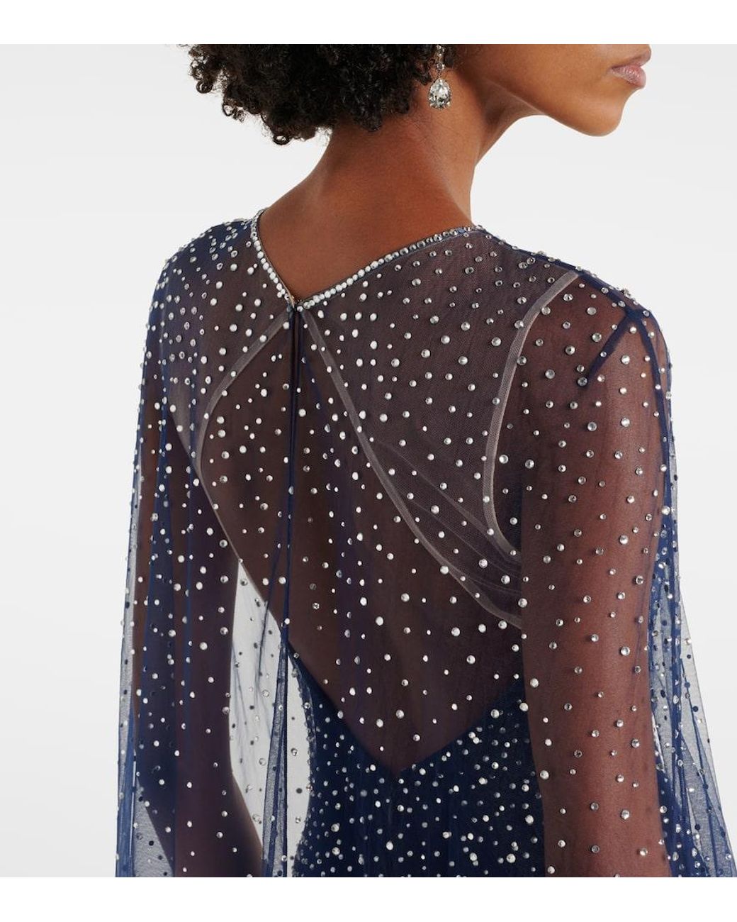 Vestido De Fiesta Mabel Con Capa Adornado Jenny Packham de color Blue