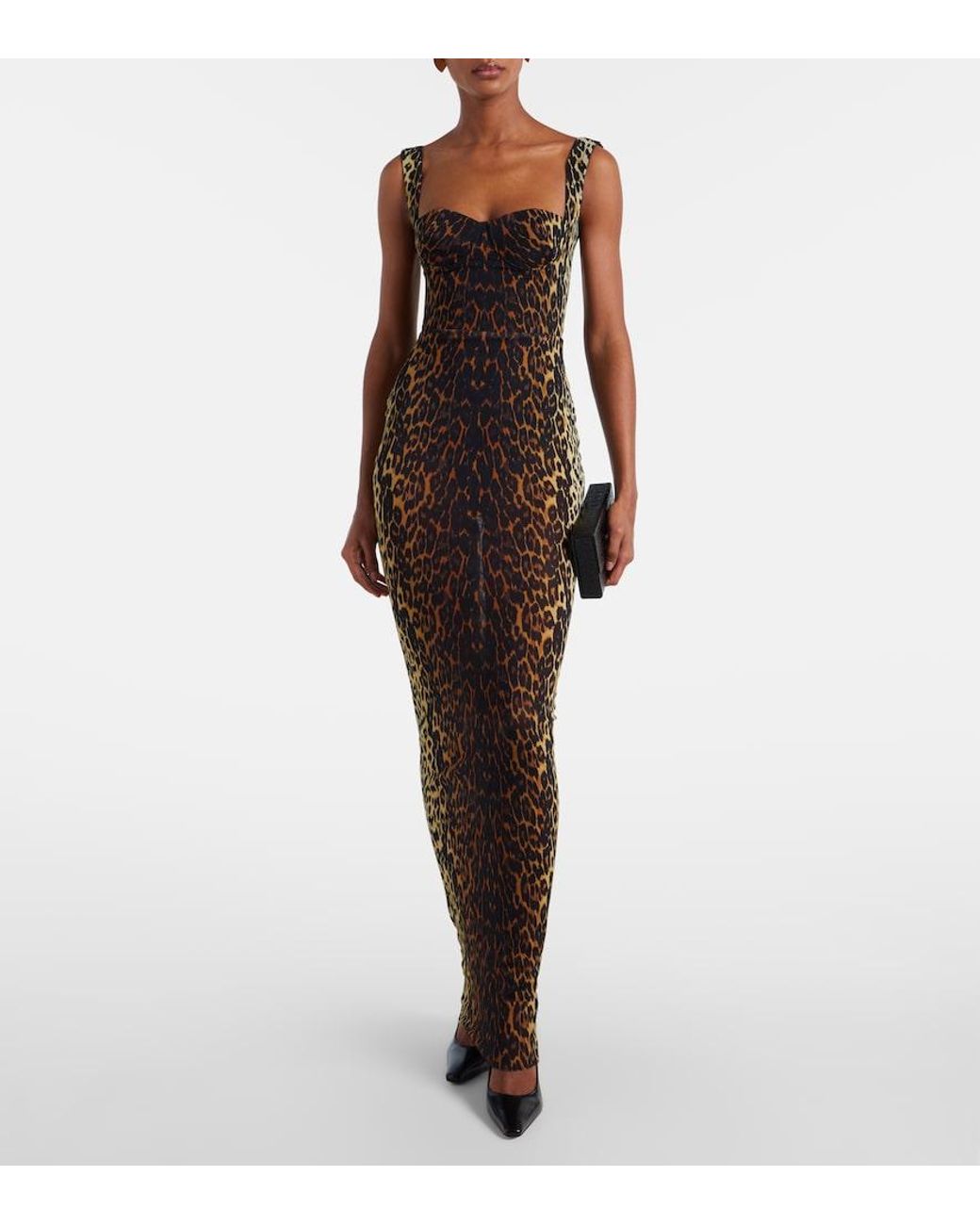 Alex Perry Brown Leopard-Print Mesh Gown