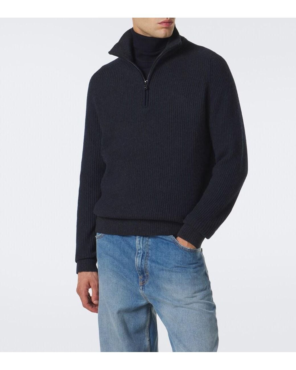 Bogner Blue Dwayne Wool And Cashmere Half-Zip Sweater for men