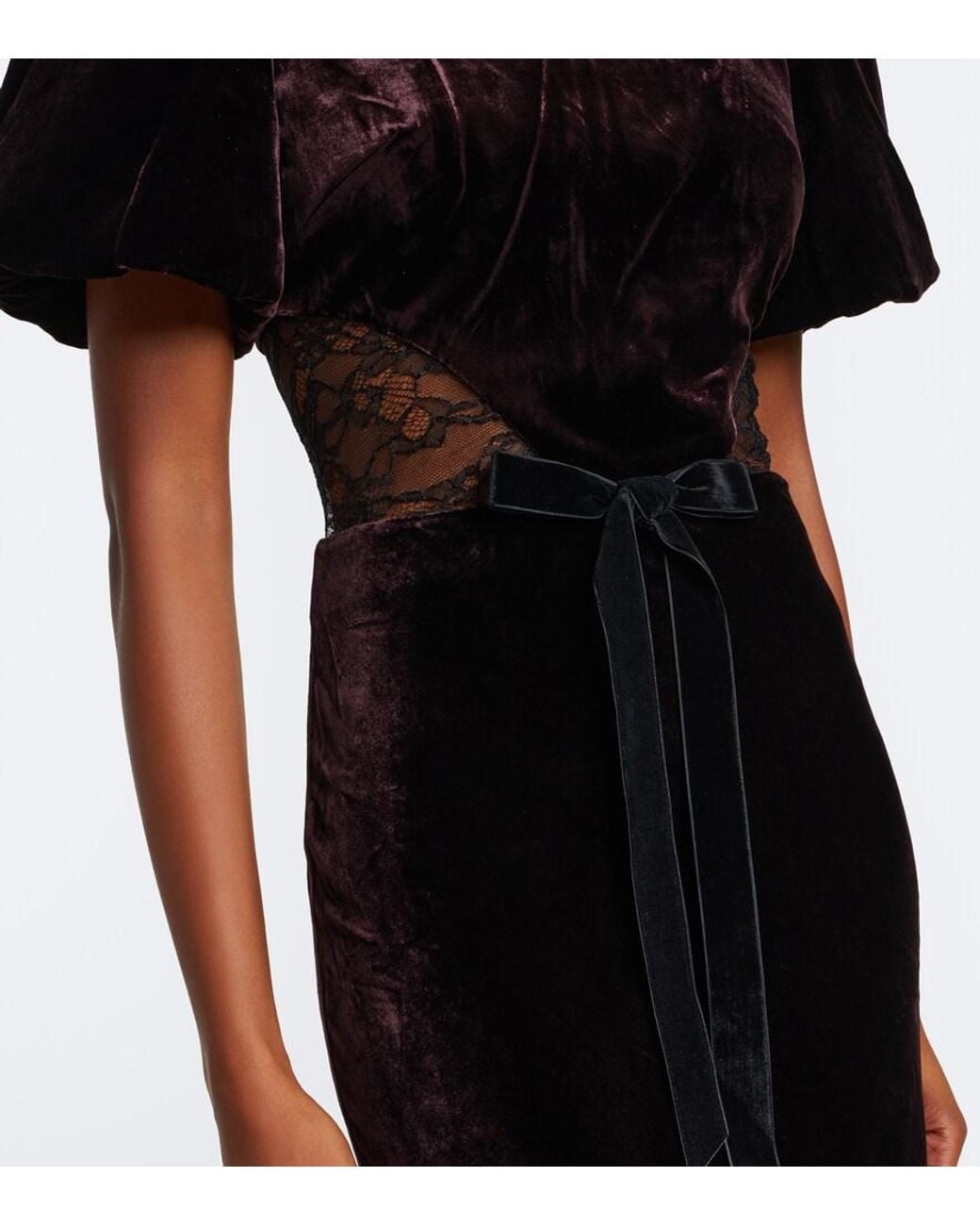Rebecca Vallance Black Novo Lace-Trimmed Velvet Gown