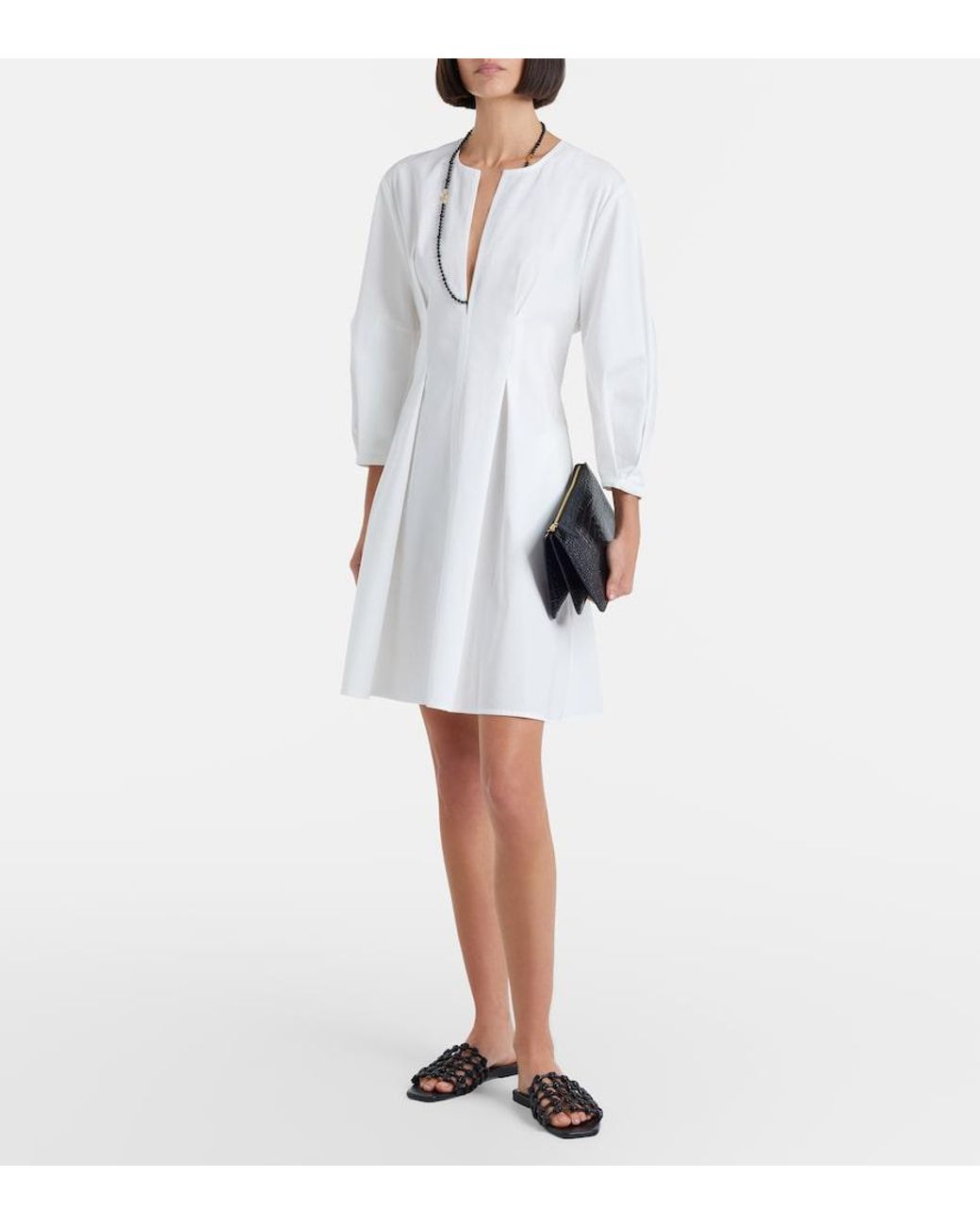 Totême White Pleated Cotton Minidress