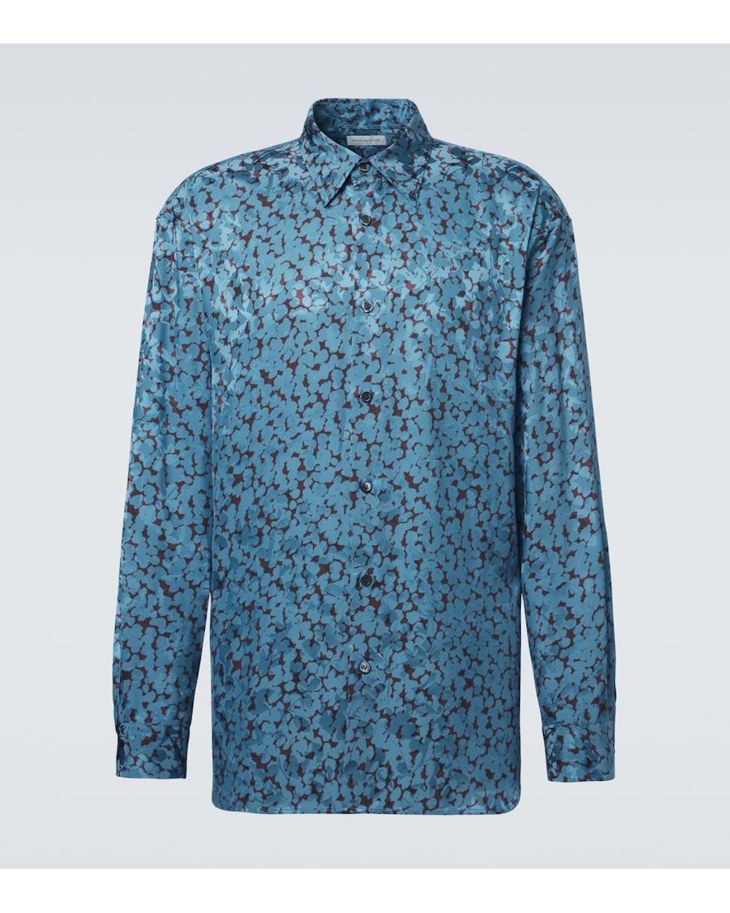 Dries Van Noten Blue Printed Satin Shirt for men
