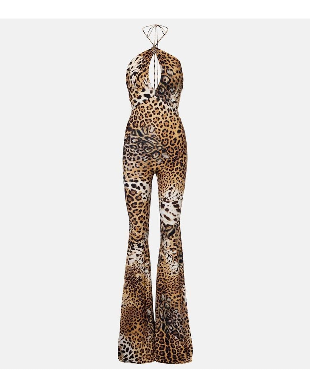 Roberto Cavalli Metallic Jaguar-Print Cutout Jersey Jumpsuit