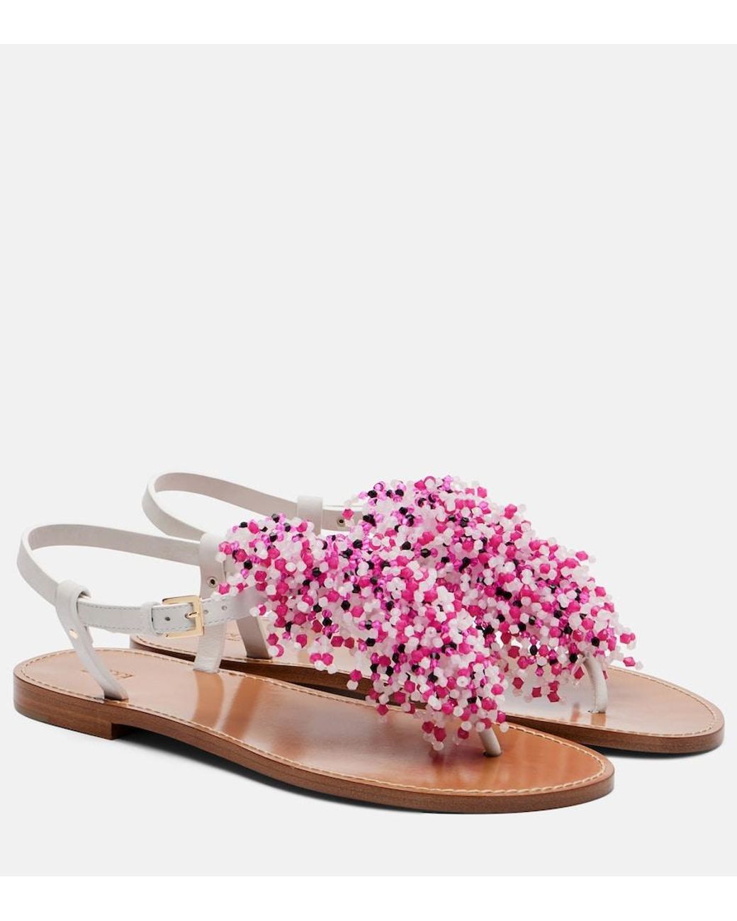 Emilio Pucci Pink Embroidery Beaded Leather Sandals