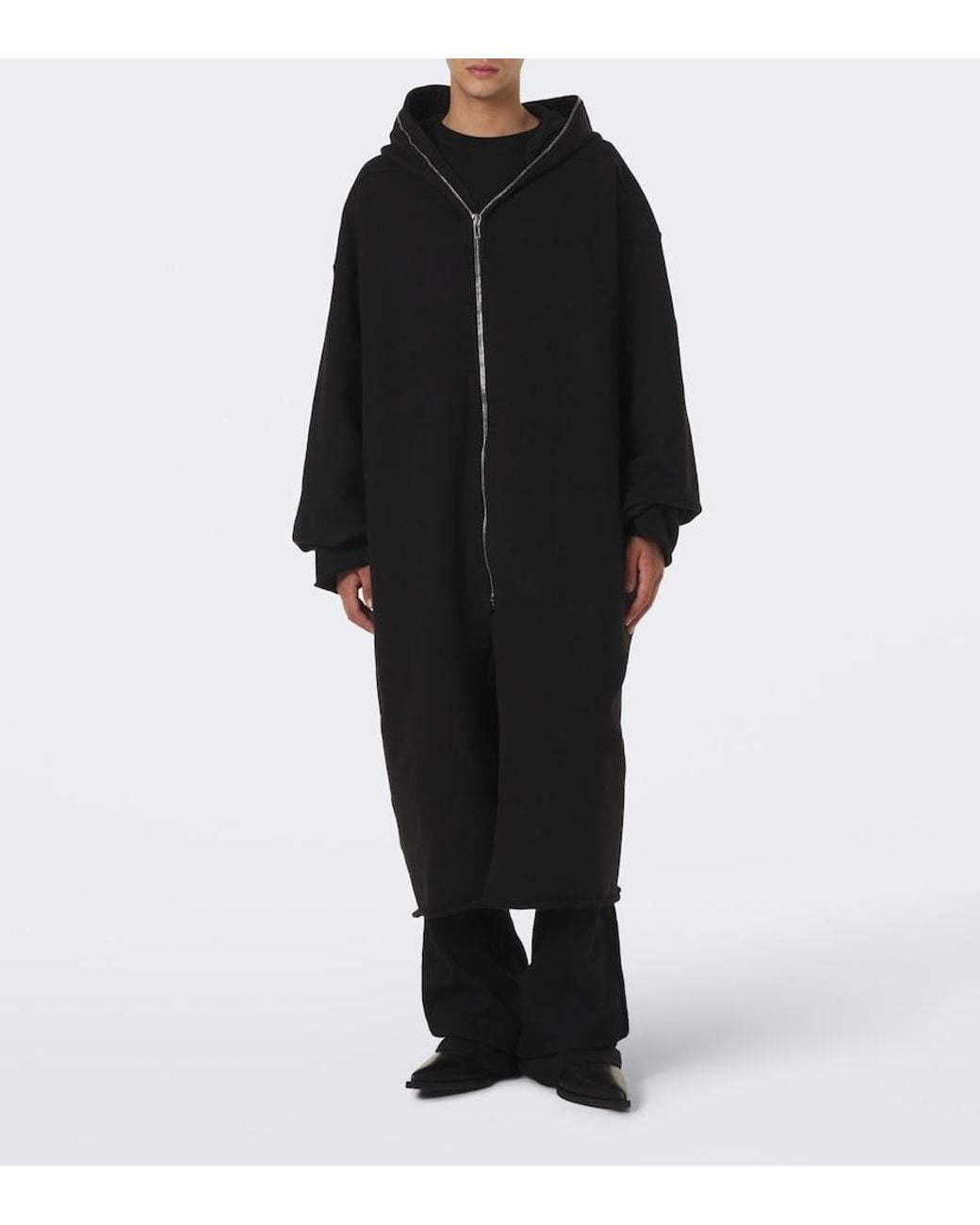 Rick Owens Black Gimp Wide Mac Cotton Overcoat for men