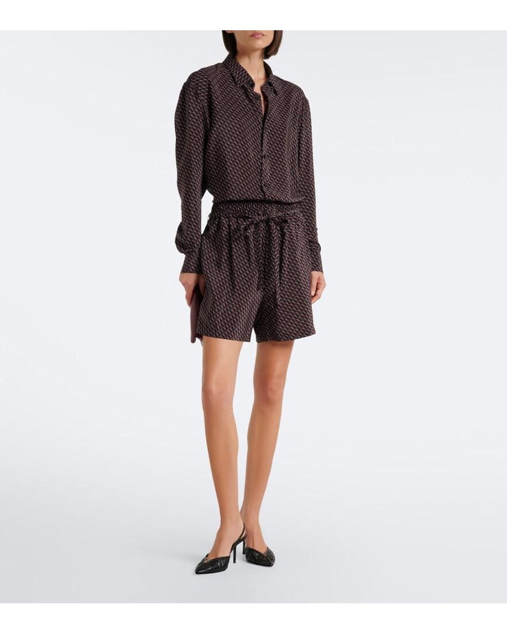 Saint Laurent Black Cassandre Printed Silk Shorts