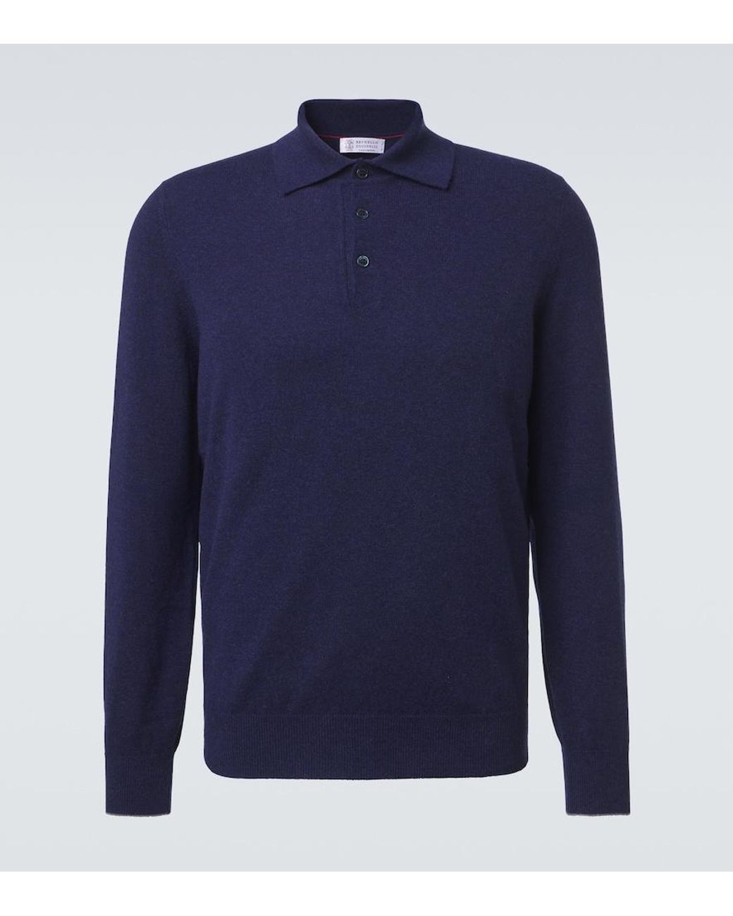 Brunello Cucinelli Blue Cashmere Polo Sweater for men