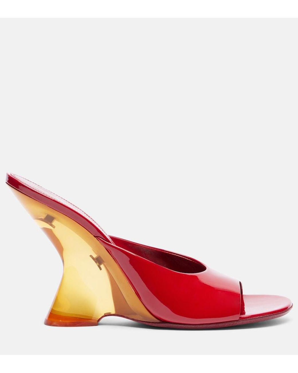 Dries Van Noten Red Patent Leather Wedge Mules