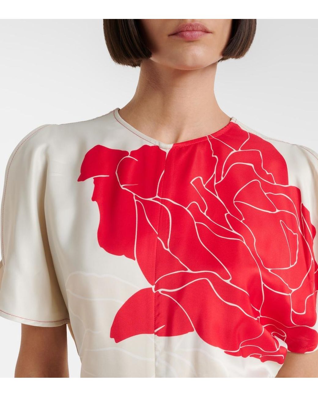 Victoria Beckham White Gathered Floral Midi Dress