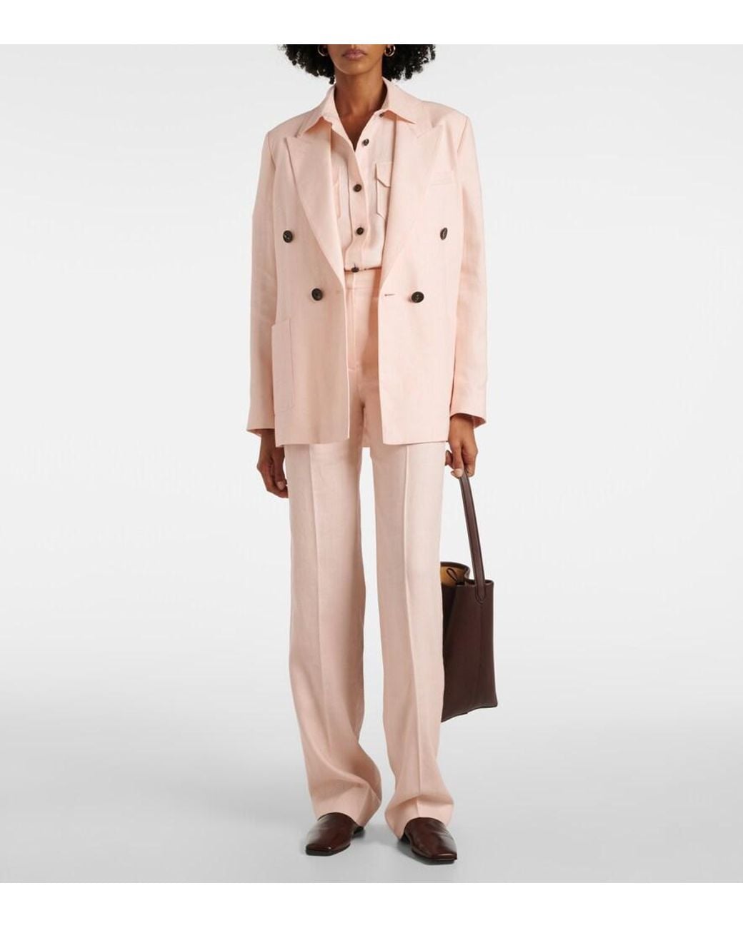 Loro Piana Pink Goldie Linen And Wool Straight Pants
