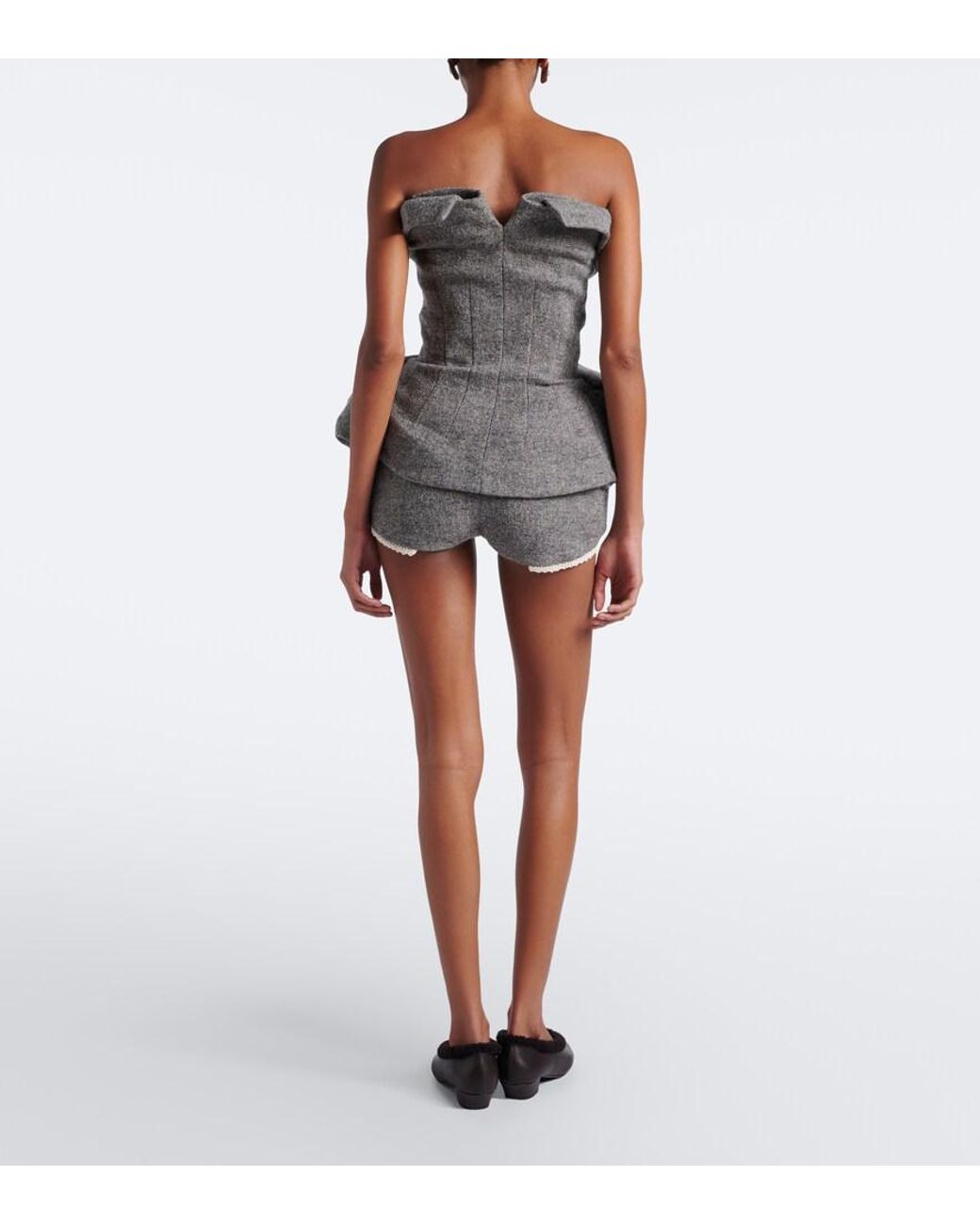 Magda Butrym Gray Herringbone Wool And Cashmere-Blend Shorts