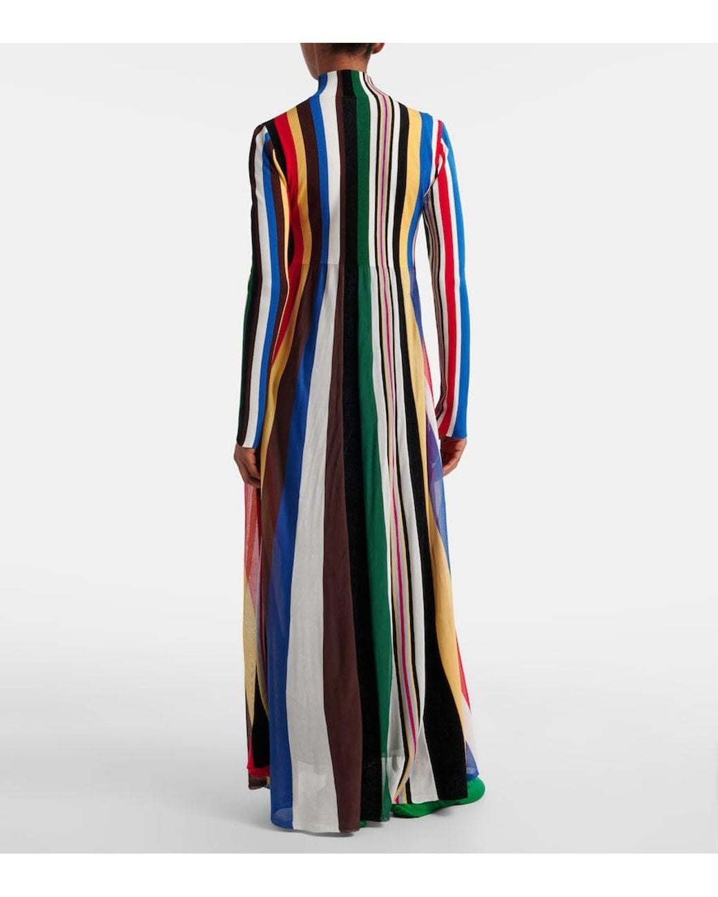 Loewe Blue Ribbed-Knit Striped Maxi Dress