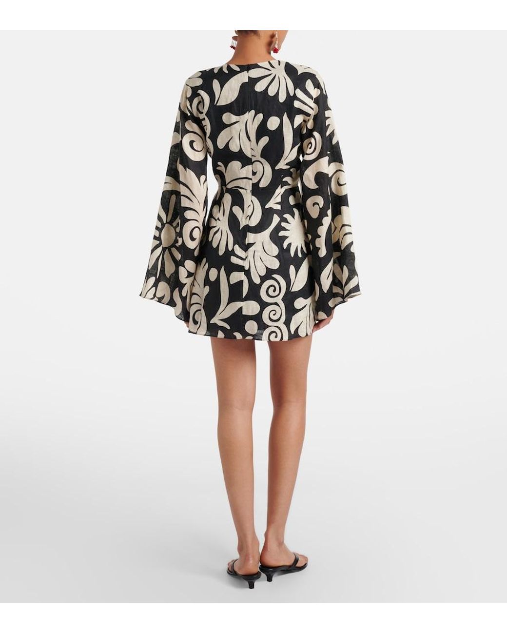 Cala De La Cruz Black Vera Printed Linen Minidress
