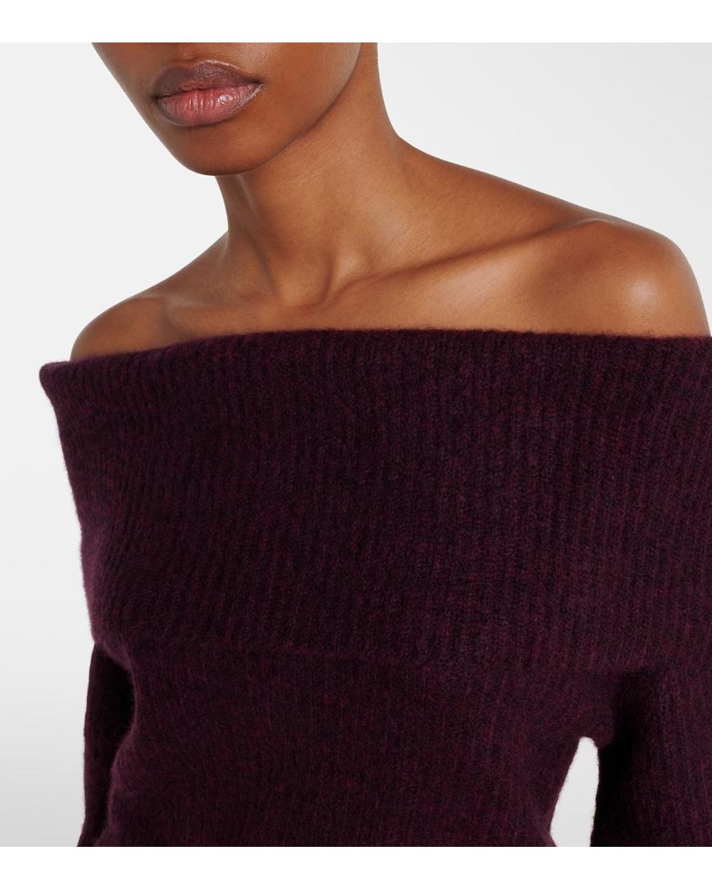 Jardin Des Orangers Purple Off-Shoulder Cashmere And Silk Sweater