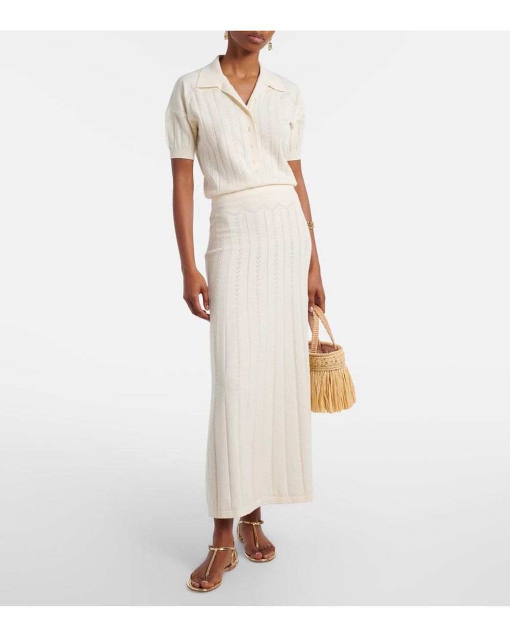 Faithfull The Brand White Acme Pointelle Cotton-Blend Polo Shirt