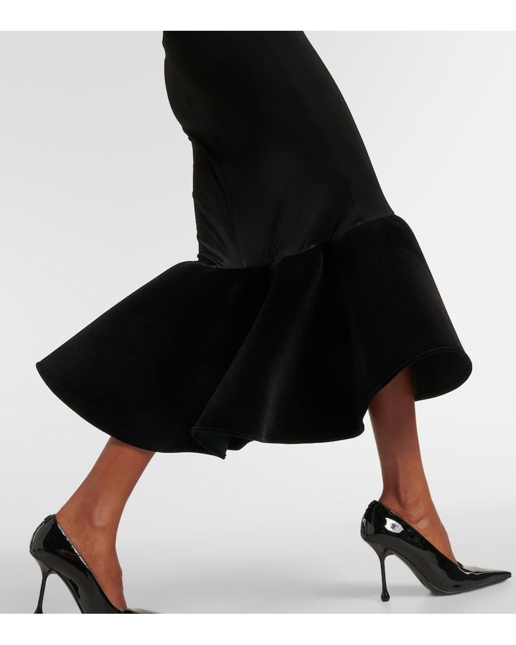 David Koma Black Flounced Jersey Midi Dress