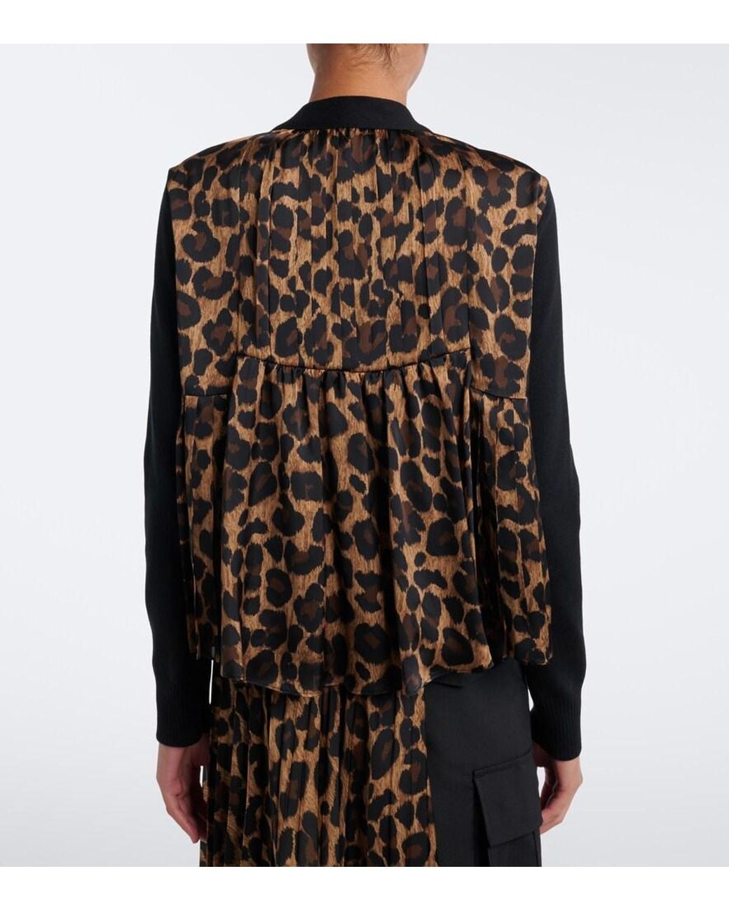 Sacai Black Paneled Leopard-Print Cotton-Blend Cardigan