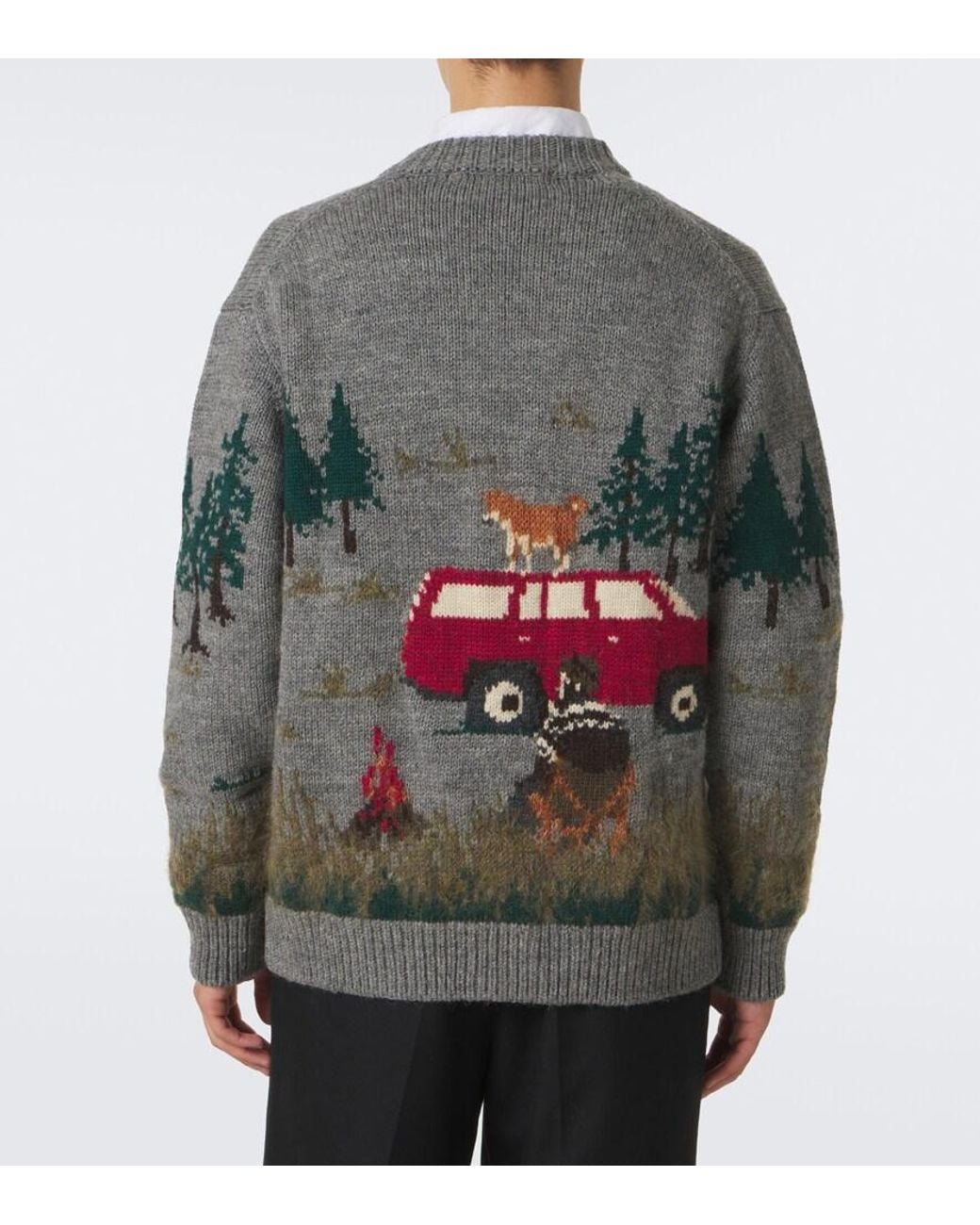 Junya Watanabe Gray Intarsia Wool And Mohair-Blend Cardigan for men
