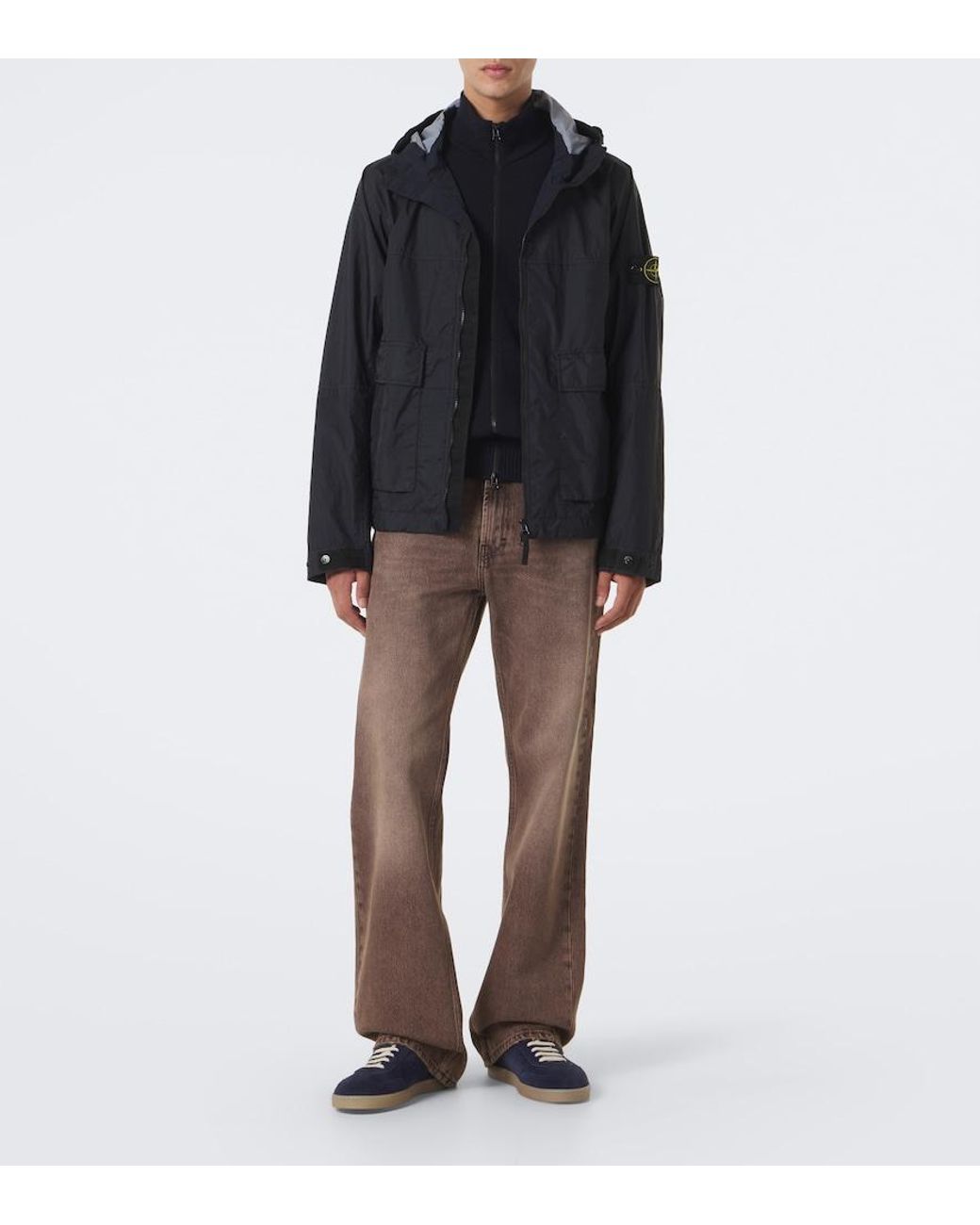 Stone Island Blue Compass Badge Virgin Wool Zip-Up Cardigan for men