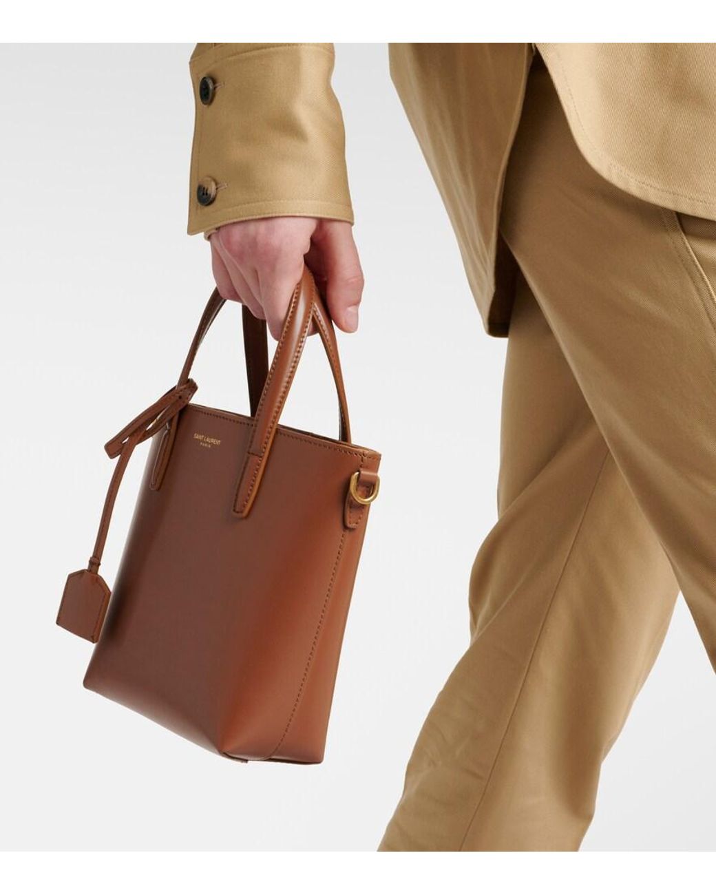 Saint Laurent Brown Fox-Coloured Leather Mini Shopping Bag