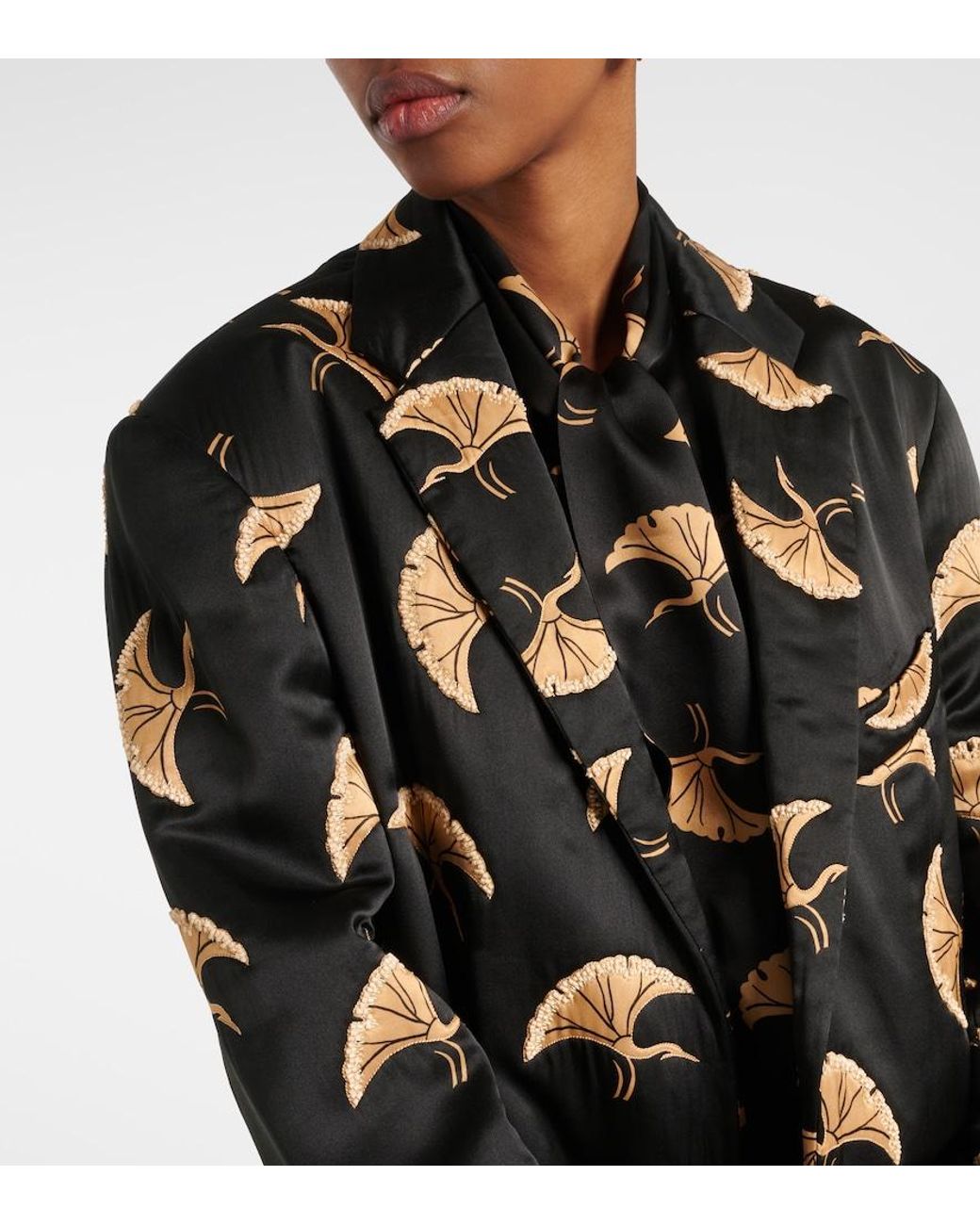 Dries Van Noten Black Printed Satin Blazer