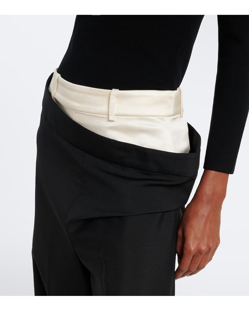 Rohe Black Wool And Mohair Paneled Wide-Leg Pants