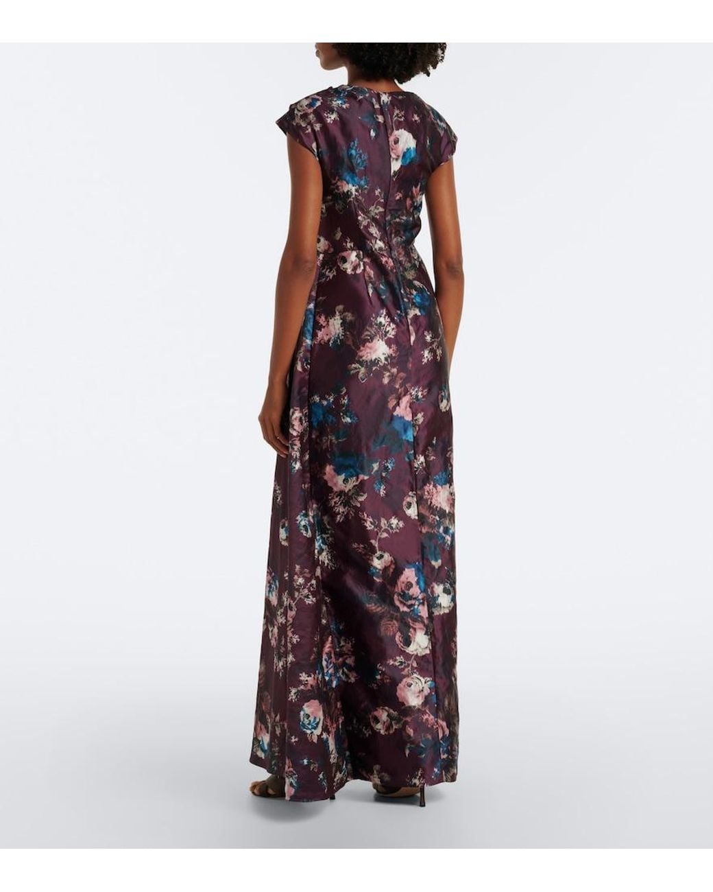 Erdem Purple Draped Floral Satin Gown