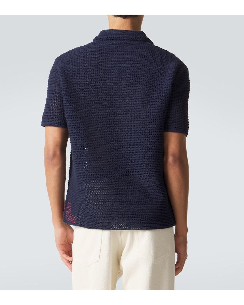 Orlebar Brown Blue Batten Crochet Cotton Polo Shirt for men