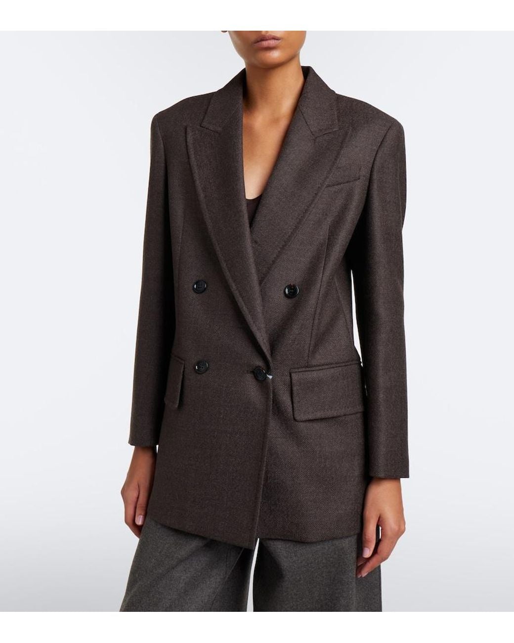 Max Mara Brown Double-Breasted Virgin Wool Blazer