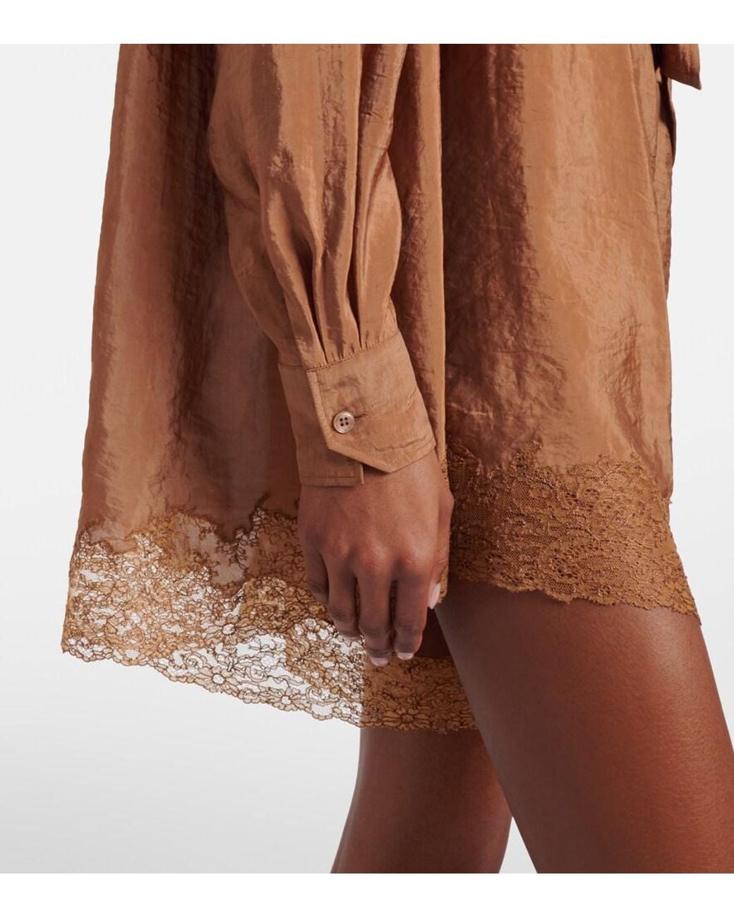 Saint Laurent Brown Lace-Trimmed Tie-Neck Romper