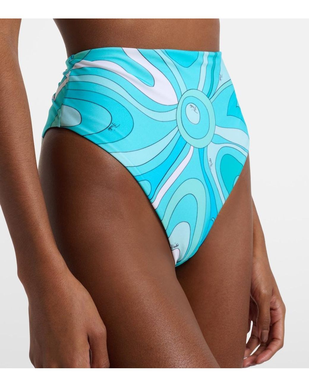 Emilio Pucci Blue Marmo High-Rise Bikini Bottoms