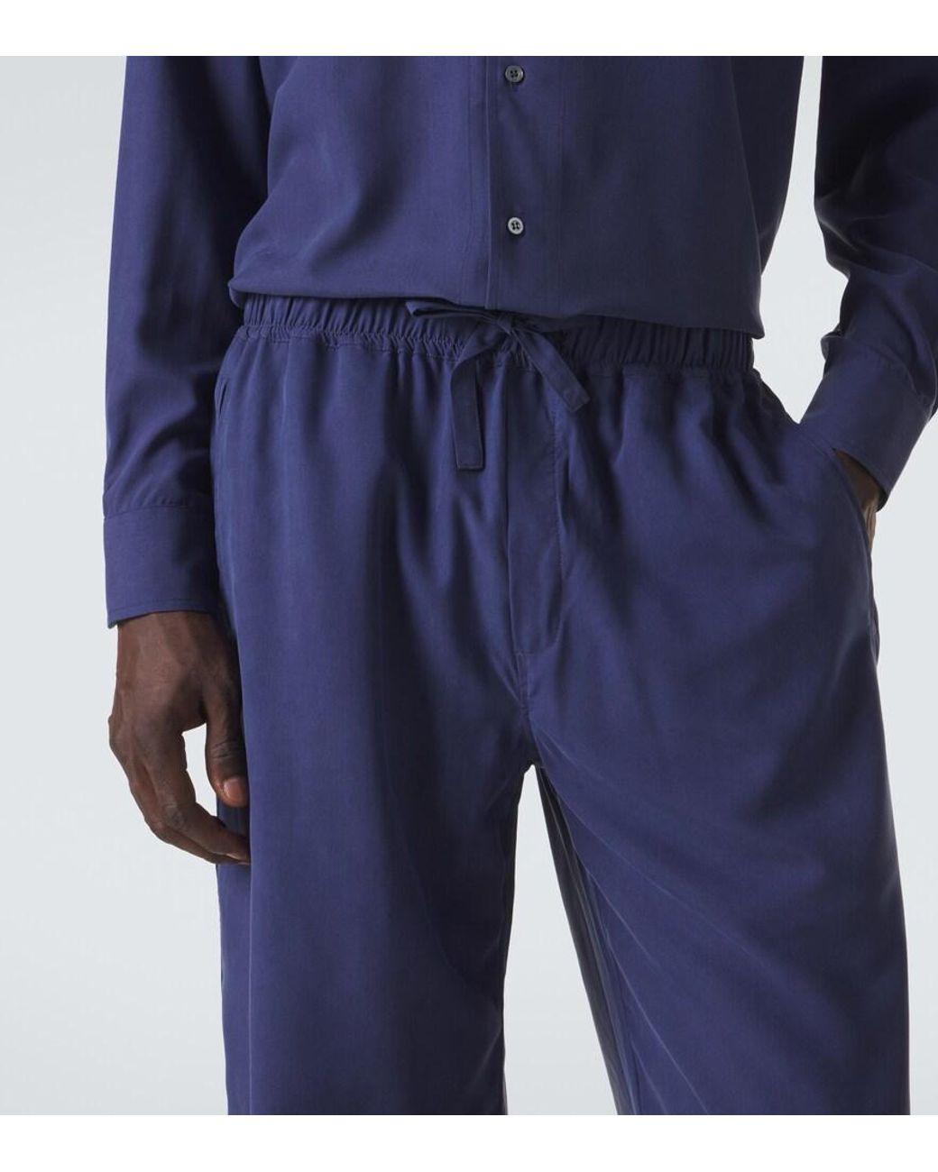 Saman Amel Blue Silk Straight Pants for men
