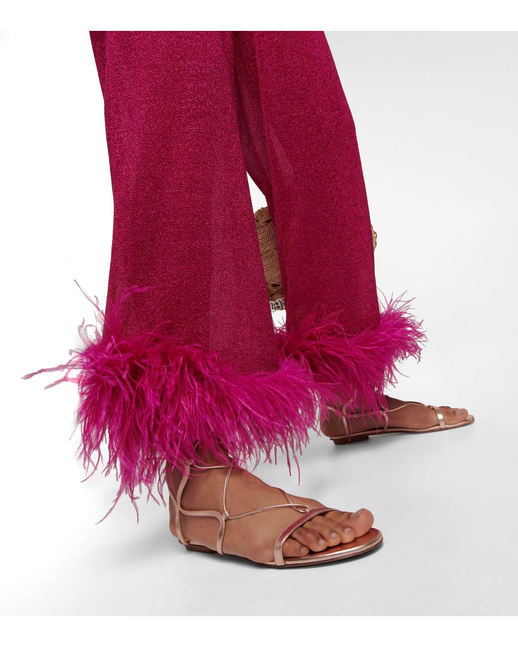 Oséree Lumiere Plumage Wide-leg Pants in Pink | Lyst