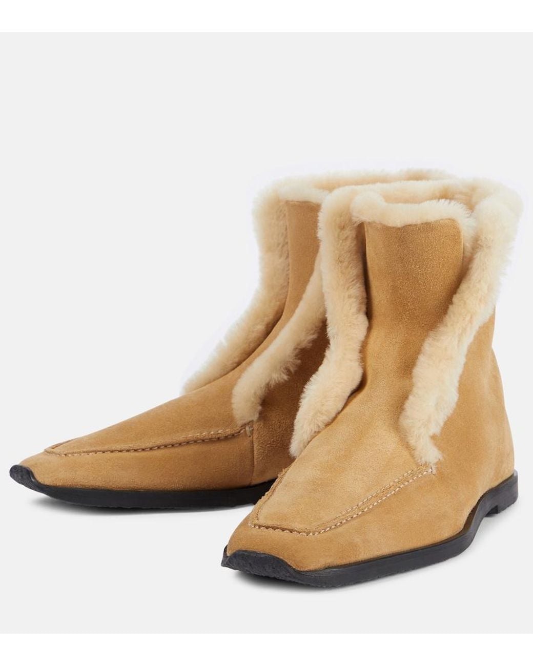 Totême Natural Shearling-Lined Suede Ankle Boots