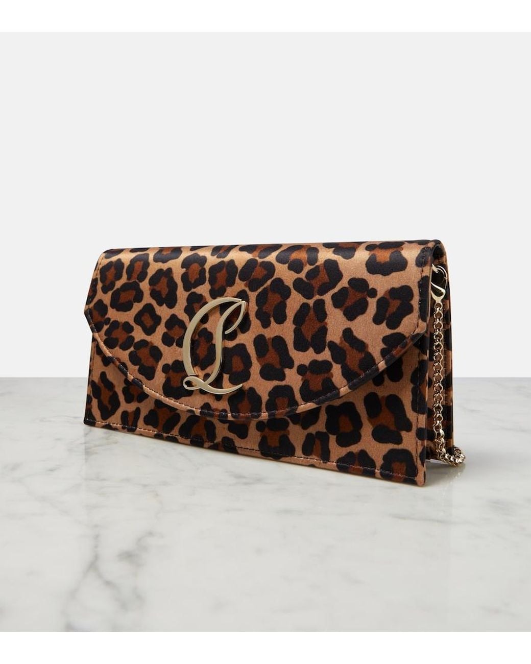 Christian Louboutin Brown Loubi54 Leopard-Print Satin Clutch