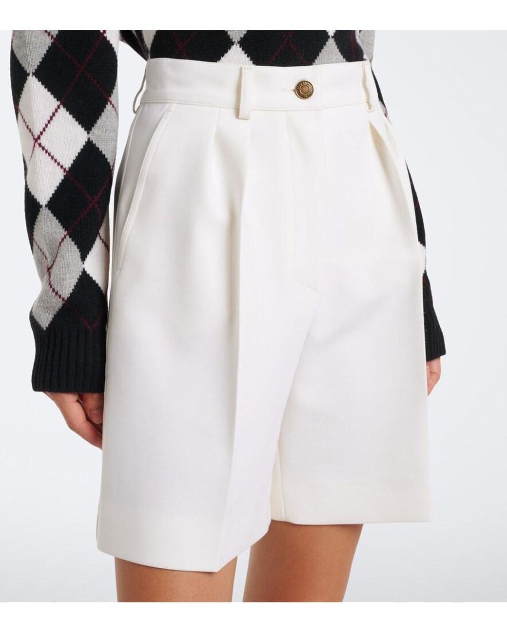 Max Mara White Pleated Wool-Blend Bermuda Shorts