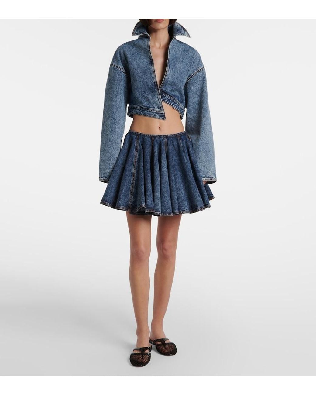 Alaïa Blue Pleated Denim Miniskirt