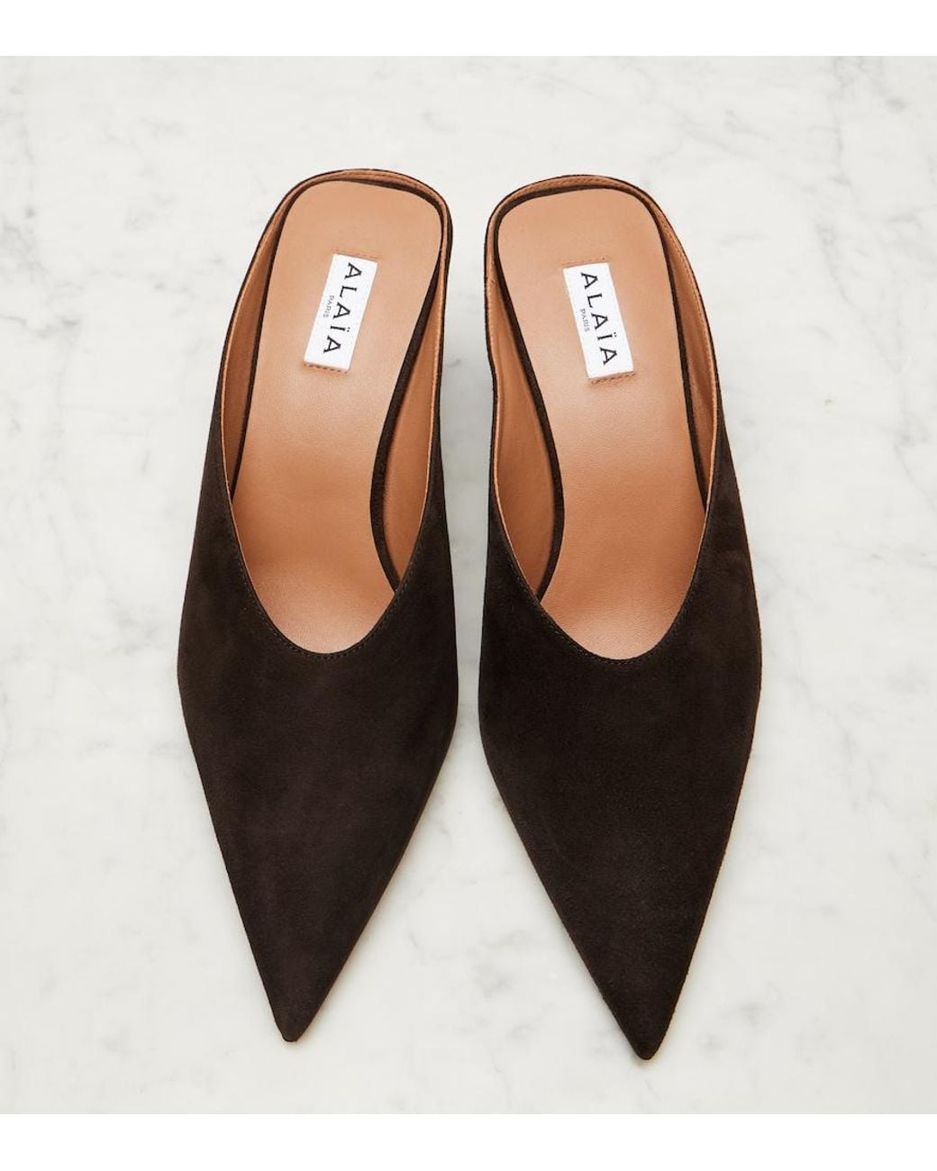Alaïa Brown 75 Suede Point-Toe Wedge Mules