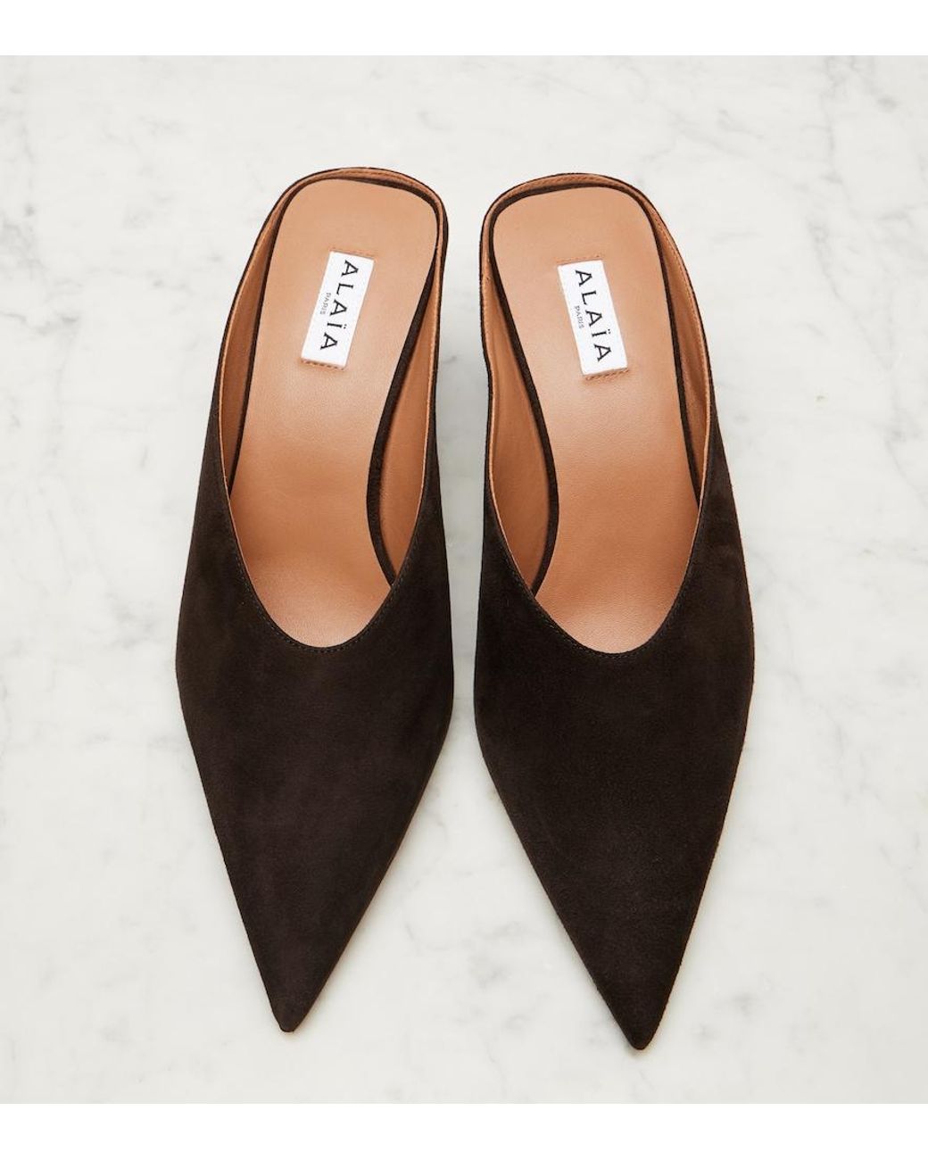 Alaïa Brown 75 Suede Point-Toe Wedge Mules