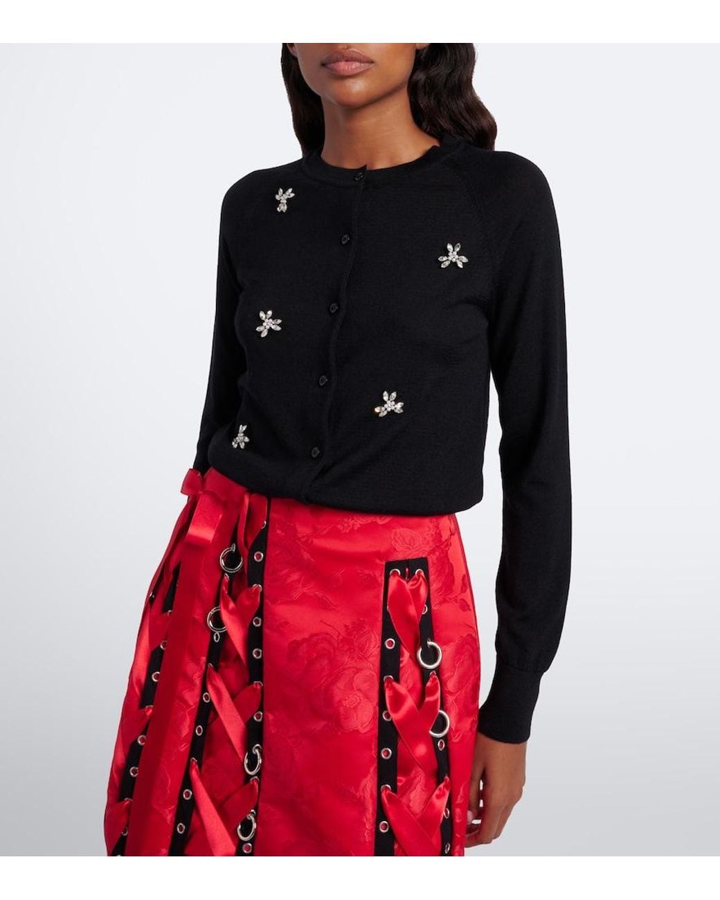 Simone Rocha Black Embellished Wool And Silk Cardigan