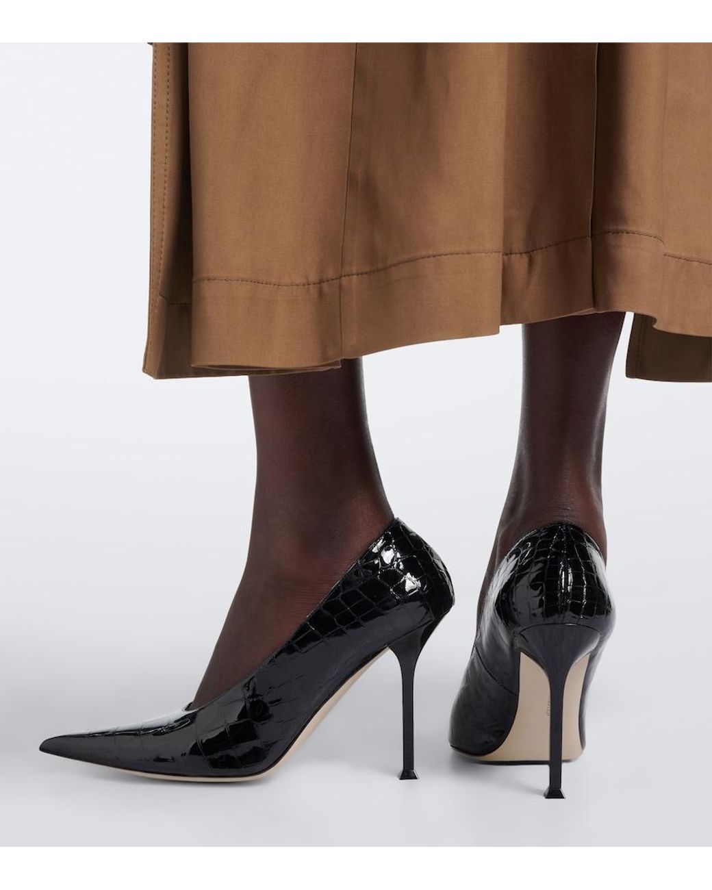 Christen Black Helix Snake-Effect Leather Pumps