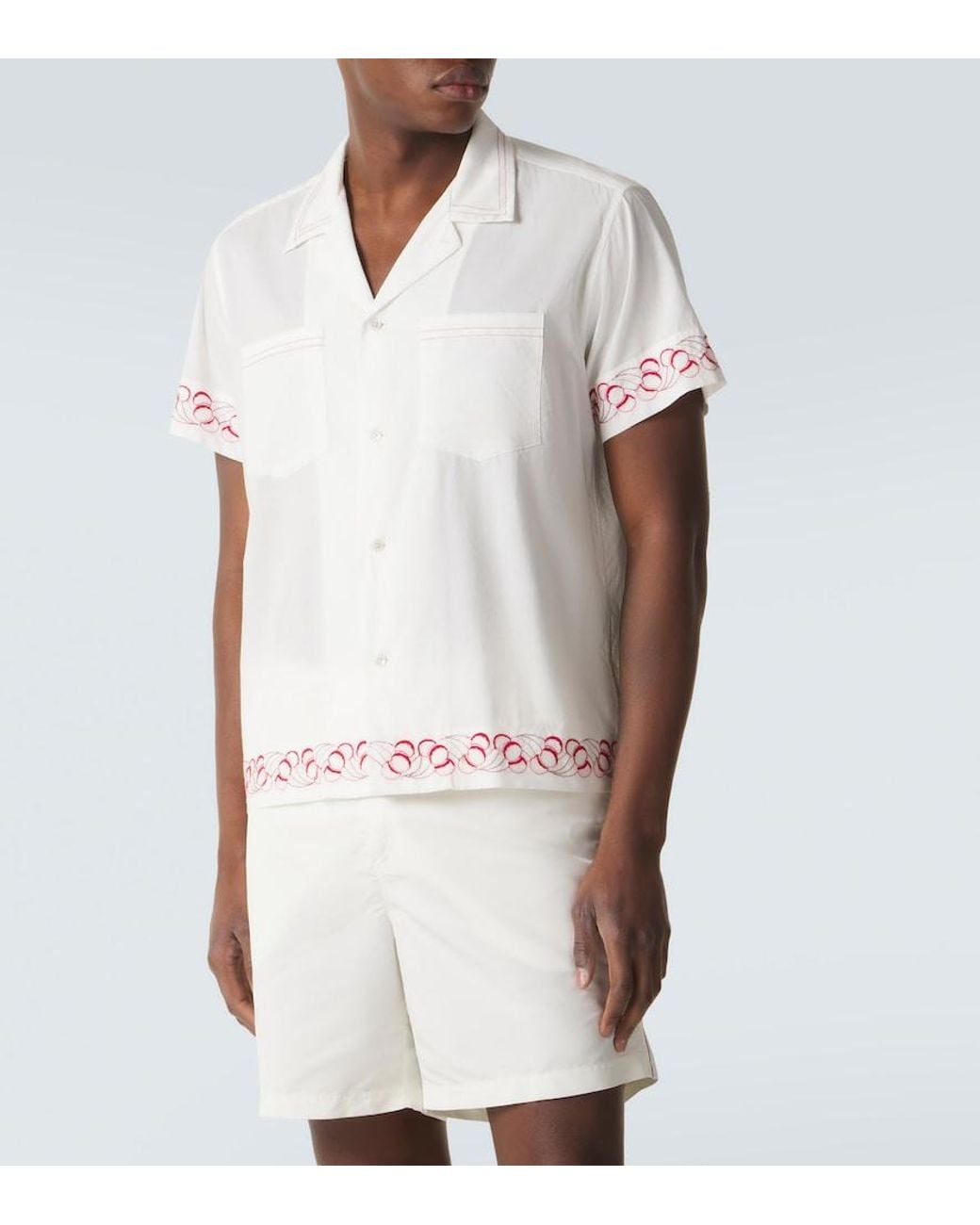 Bode White Embroidered Cotton Poplin Bowling Shirt for men